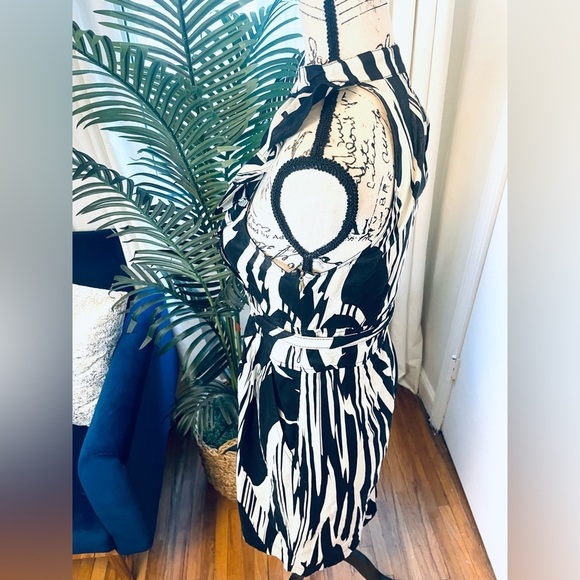 Black and White Sleeveless Dress with Belt - Picture 6 of 9